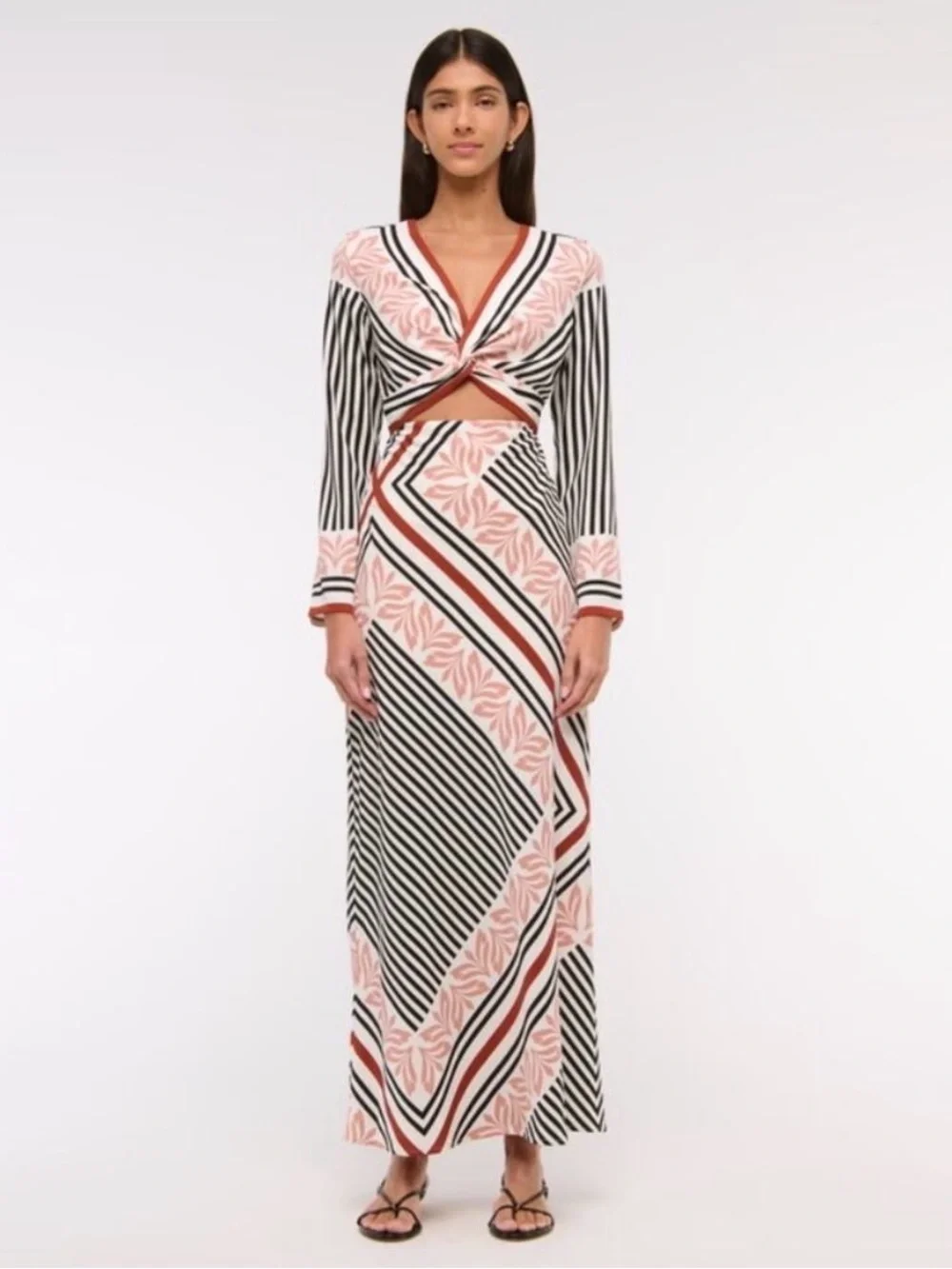 Abercrombie & Fitch Long-Sleeve Twist Front Maxi Dress (L)